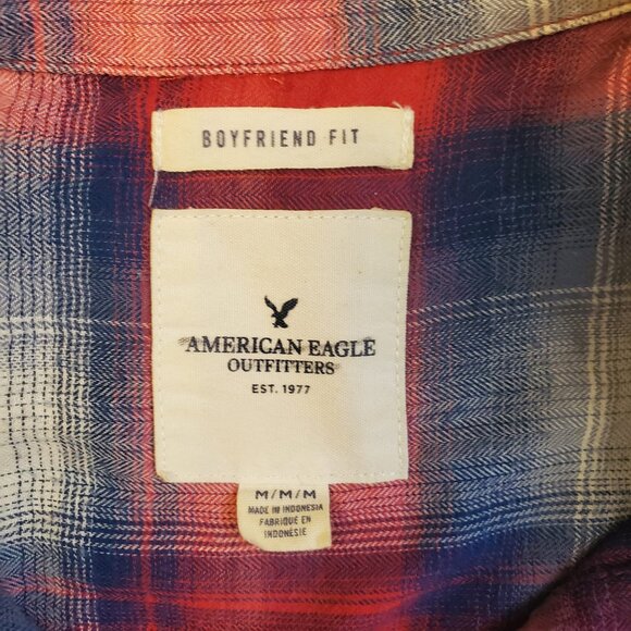 American Eagle Outfitters Women Shirt Boyfriend Plaid Fit Flannel Size M Casual - Picture 3 of 10